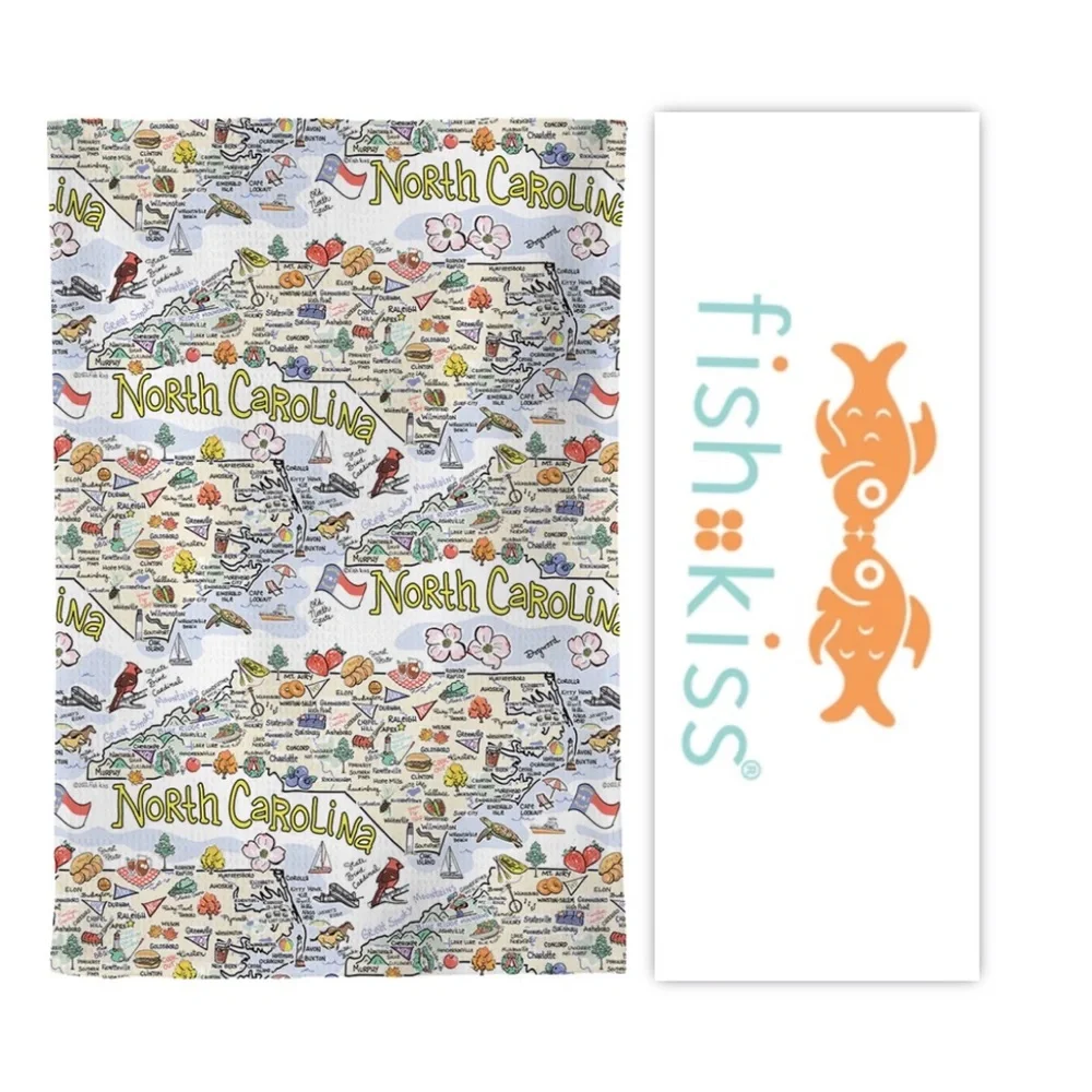 FISH KISS NORTH CAROLINA MAP REPEAT KITCHEN TOWEL